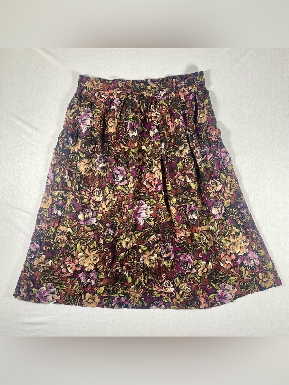 VTG Southern Lady Women’s Size 20 Floral Midi Skirt Half Elastic Waist Pockets